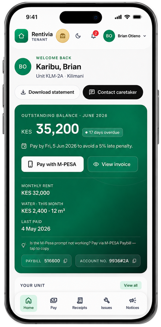Rentivia tenant self-service portal